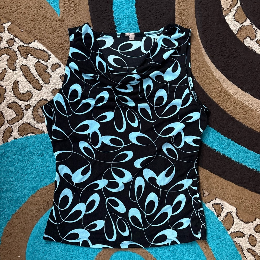 Stylish Black and Blue Women's Cowl Neck Sleeveless Top